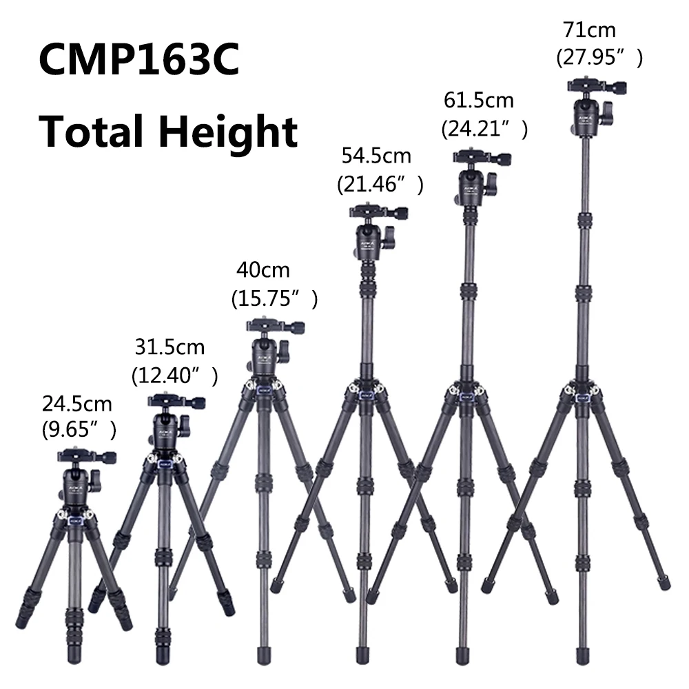 

AOKA CMP163C Professional Portable Travel Carbon Fiber Camera Tripod Ball Head for SLR DSLR Digital Camera Lightweight Fashion