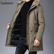 Высший сорт, новинка, зимний модный брендовый пуховик с капюшоном, мужской пуховик на утином пуху, уличная одежда, пуховое пальто, длинная теплая мужская одежда