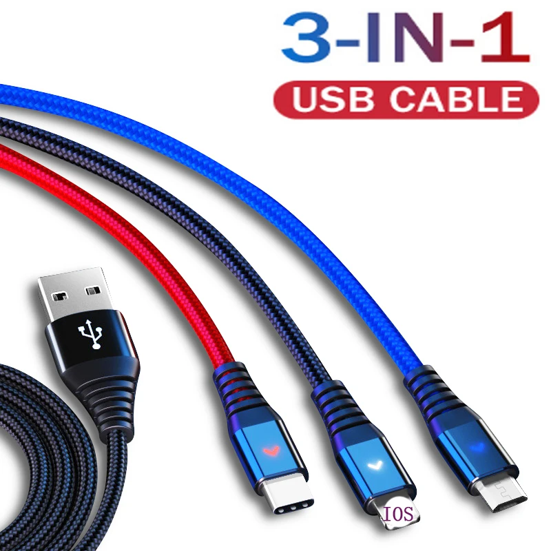 USB кабель для iPhone XS X 8 7 6 зарядное устройство 3 в 1 микро USB кабель для Android USB TypeC кабели для мобильных телефонов для samsung S9
