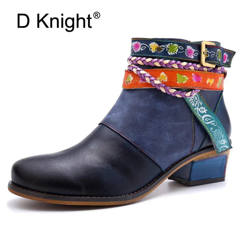 D Knight/зимние ботинки Винтажные женские Обувь из натуральной кожи на низком