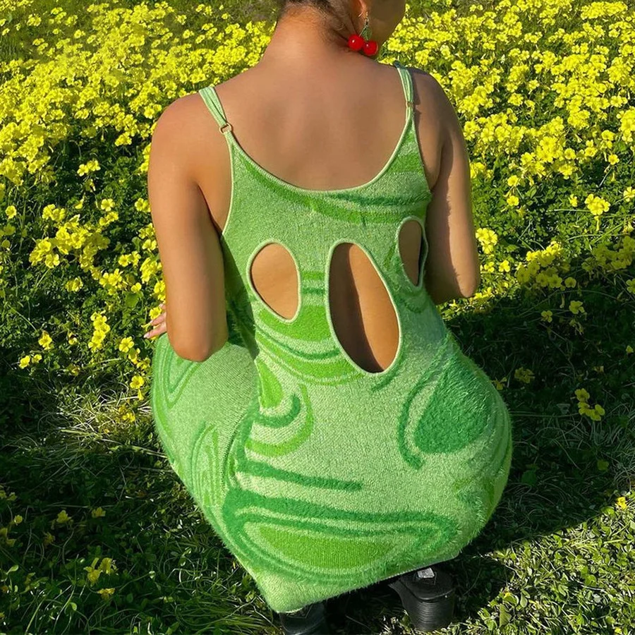 Spring and Autumn New Dress Women Sexy Sling Long Skirt Personalized Design Whirlpool Knitted Tie-dye Bag Hip Dresses for Womens | Женская