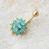 316L Steel Green Flower Crystal Navel Bars Gold Belly Button Ring Navel Piercing Body Jewelry 1.6*10mm Pirings Ombligo Nombril ► Photo 3/6