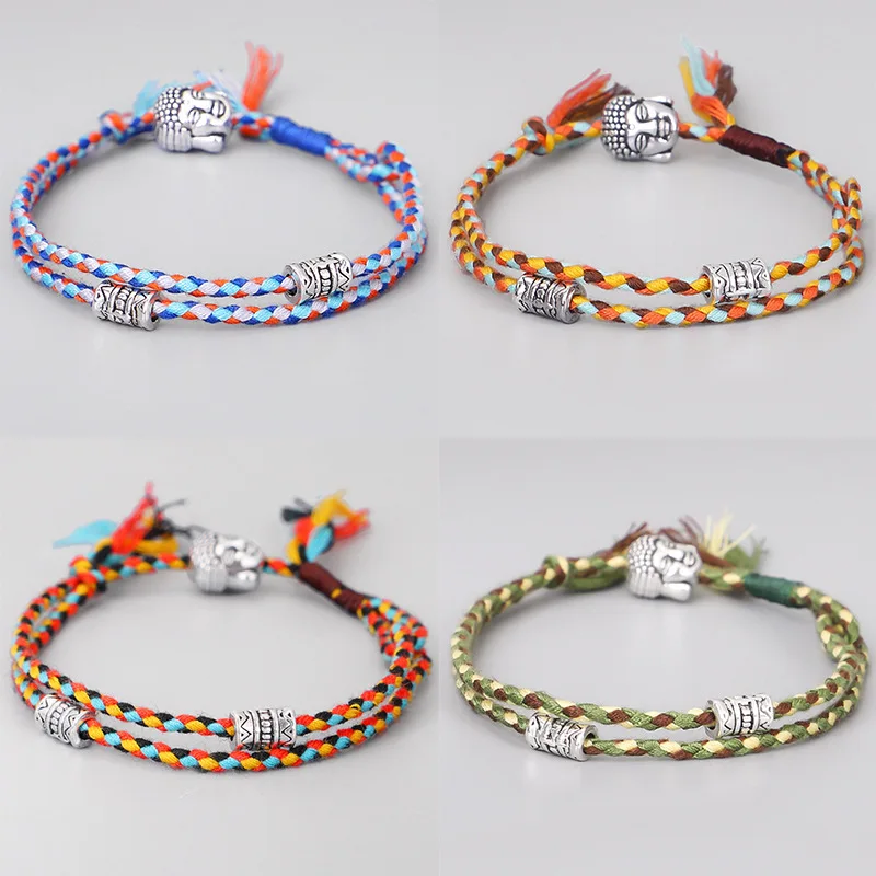 Tibetan Buddha Head Amulet Thread Woven Rope Bracelets For Women Buddha Charm Friendship Couple Pendent Bracelet Men Gift Bracelet Jewelry