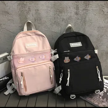 

New Solid Color Women'S Waterproof Nylon Backpack Simple School Bag For Teenage Girl Shoulder Travel Bag School Backpack
