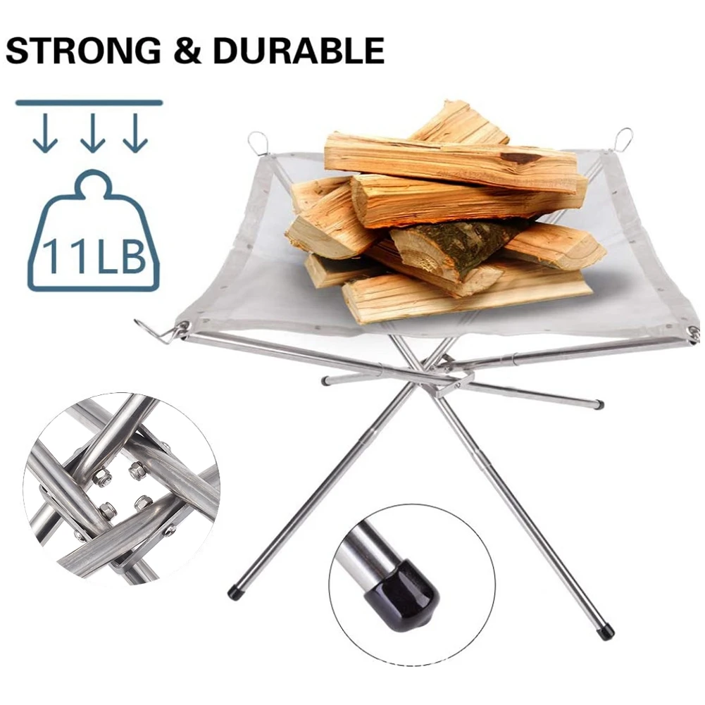 Outdoor Bonfire Campfire Grill Pits Fire Burning Frame Heating Camping Wood Stove Stand BBQ Net Rack Firewood Charcoal Heater L