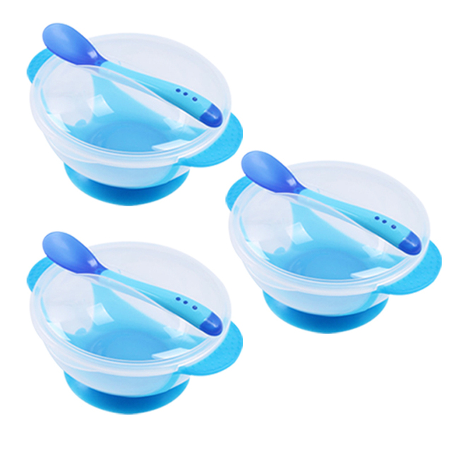 3sets Baby Bowl Training Bowl Spoon Tableware Set Dinner Learning Dishes with Suction Cup Children Training Dinnerware