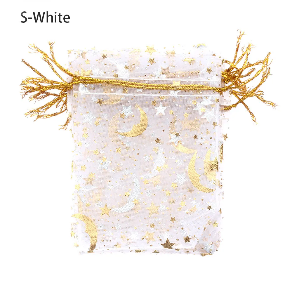 white-7x9cm 10 шт. Рождественский Подарочный шнурок мешок звезда Луна органза свадебный подарок мешок шнурок ювелирные изделия конфеты пакет вечерние украшения - Цвет: white-7x9cm