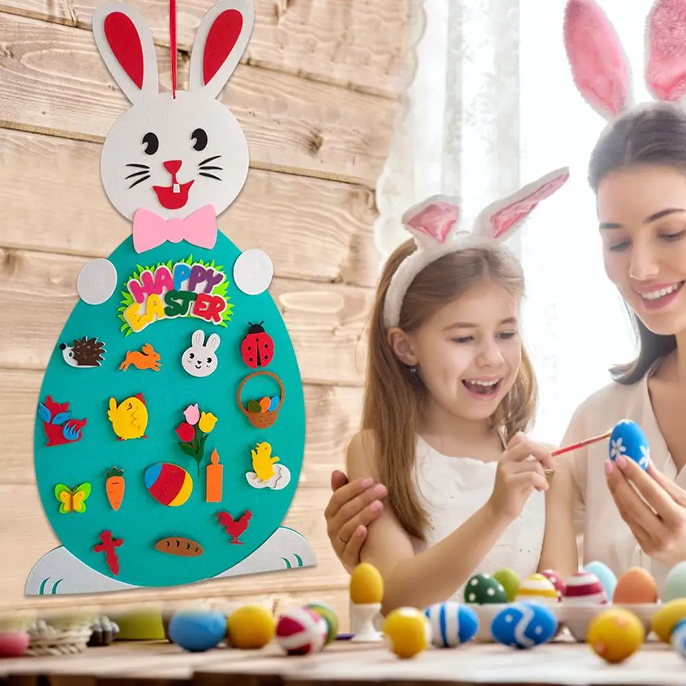 

2020 Easter Felt Pendant DIY Felt Rabbit Set With Detachable Ornament Bunny Decoration Wall Hanging Game Gift Decoration 1.14