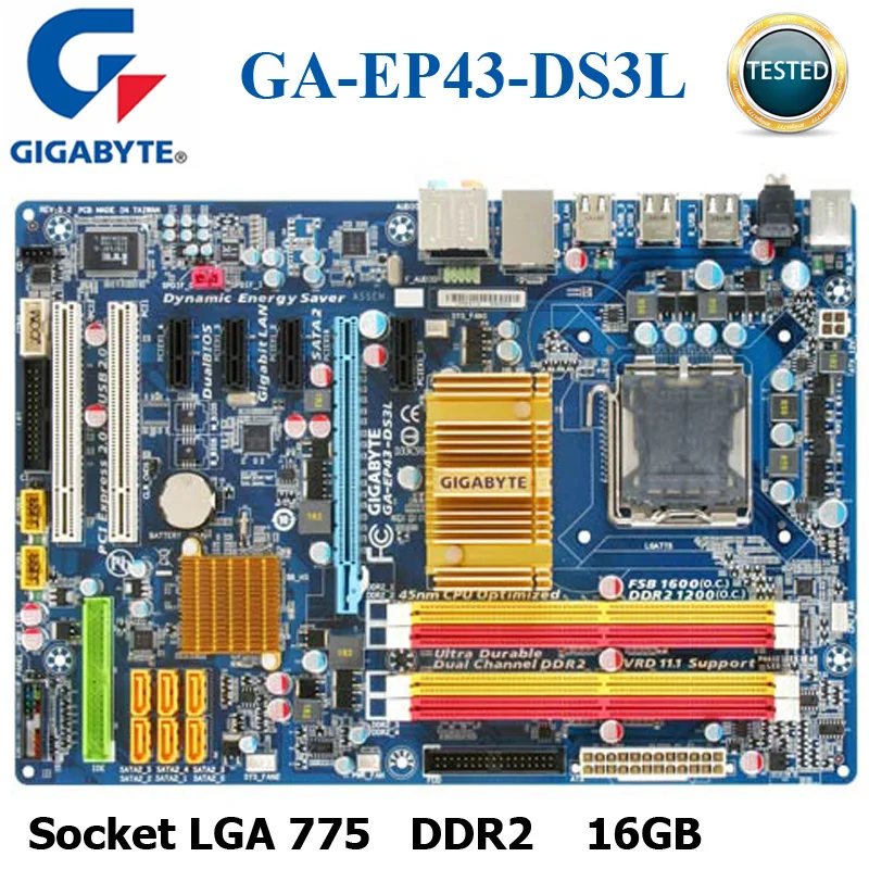 LGA 775 Gigabyte GA-EP43-DS3L рабочего Материнская плата EP43-DS3L P43 LGA 775 DDR2 16G SATA2 USB2.0 блок питания ATX EP43-DS3L материнская плата Тесты