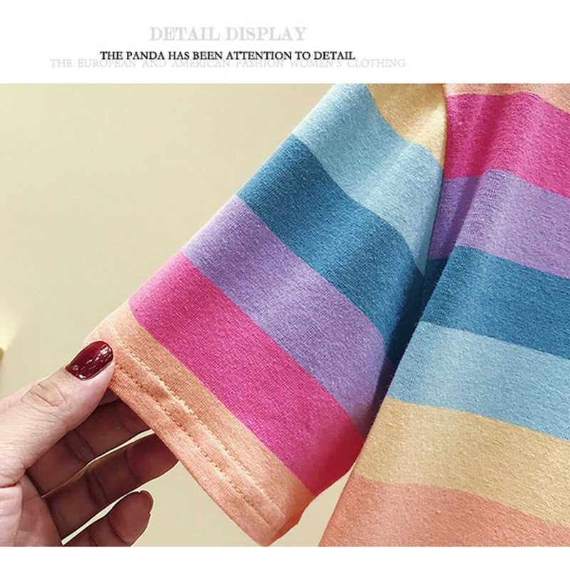 Полосатая Радужная свободная футболка женские летние топы 2020 хлопковая Женская