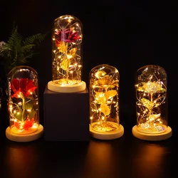 Cubierta de cristal con luz LED, lámina dorada, rosa, principito, rosa, regalo de Navidad