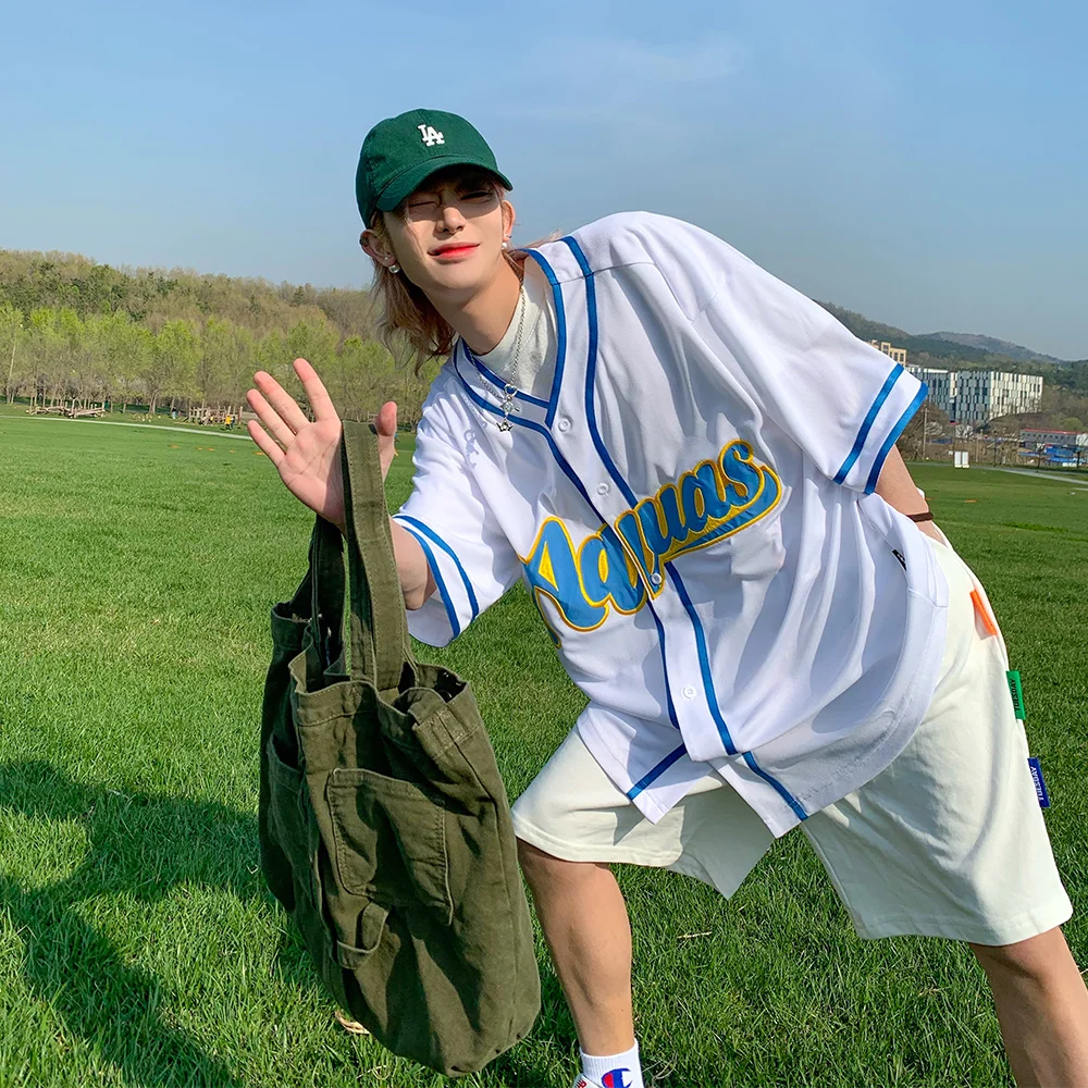 

Leman Jinjun Baseball Jacket short sleeve casual shirt for men's summer design camisa masculina streetwear Favourite