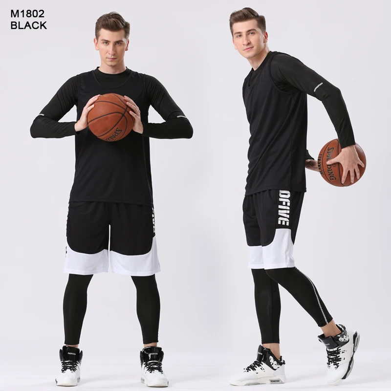 M1802 black 4 шт./компл. зима баскетбольная майка Джерси с Компрессионные колготки мужские спортивные колготки спортивные трикотажные баскетбольные рубашка Фитнес тренировки комплект - Цвет: M1802 black