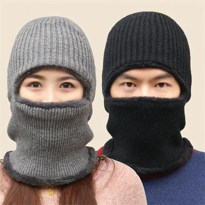 

Winter Cap Polyester Plus Velvet Windproof Fleece Face Beanies Neck Warmer Hiking Men Warm Thermal Helmet Hat