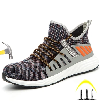 

Lightweight Breathable Men Safety Shoes Steel Toe Work Boots For Men Anti-smashing Construction Sneaker fashion Work Shoes Boots