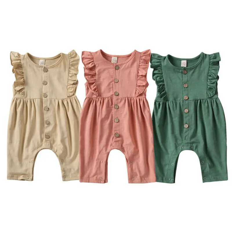 

2020 New Fall Autumn 0-18M Newborn Baby Girl Flared Short Sleeve Romper Single Breasted Long Pants Jumpsuit Home Outfit