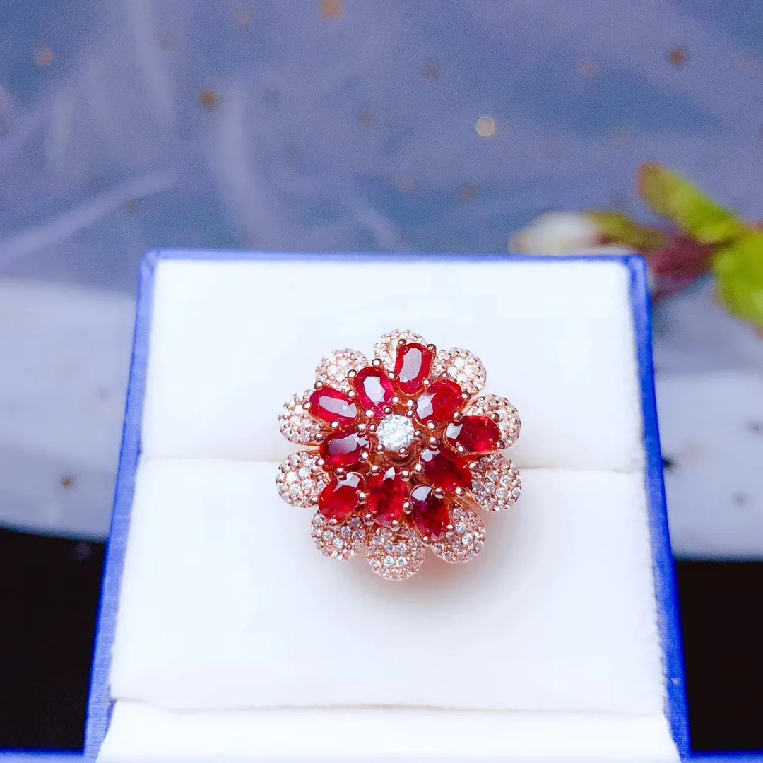 KJJEAXCMY boutique jewelry 925 sterling silver inlaid Natural ruby gemstone ring female support detection exquisite