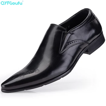 

QYFCIOUFU Genuine Cow Leather Men's Dress Shoes Fashion Elegant Formal Wedding Shoes Men Slip On Office Oxford Shoes Men Black