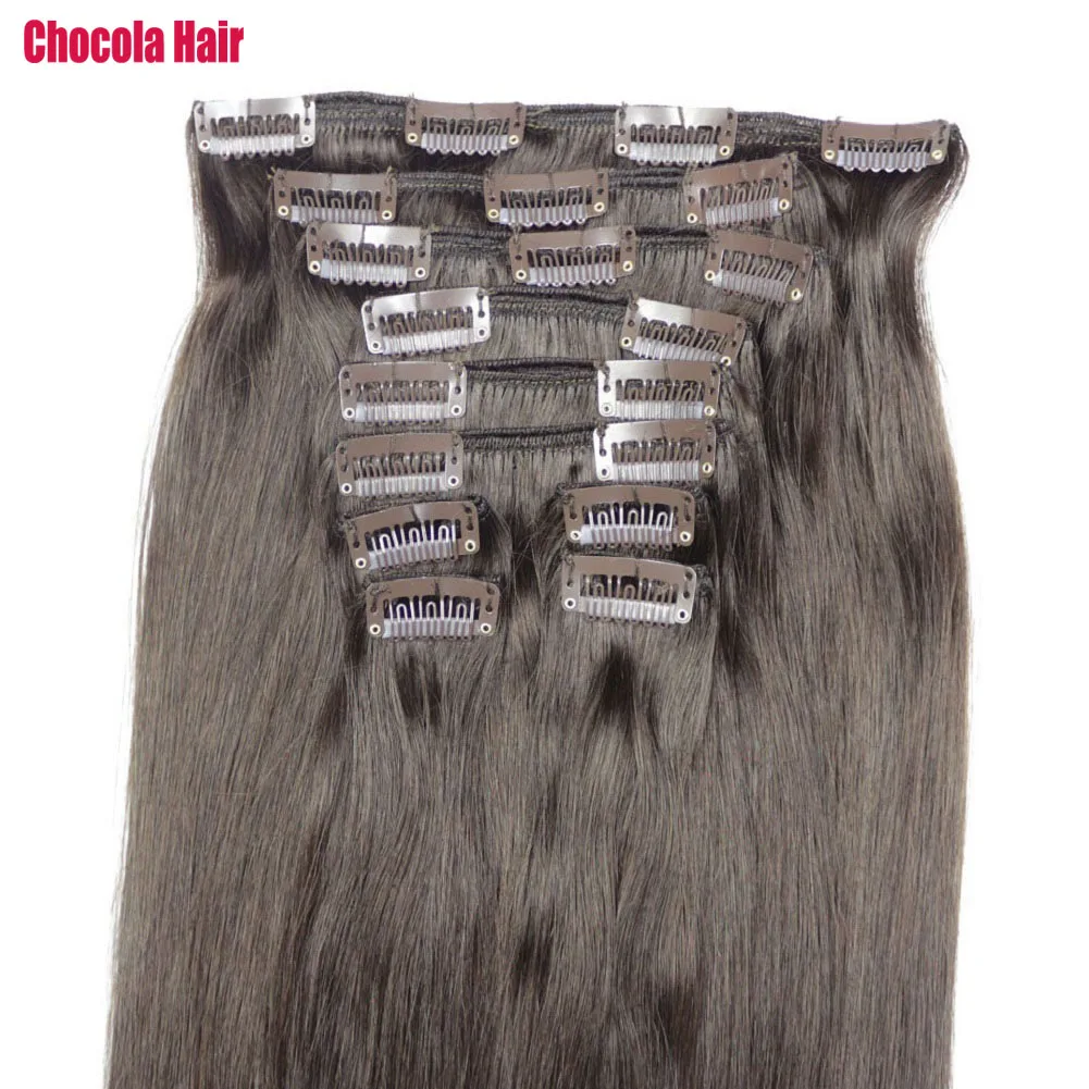 Chocola, бразильские волосы remy на всю голову, 10 шт. в наборе, 220 г, 16-28 дюймов, натуральные прямые человеческие волосы для наращивания на заколках