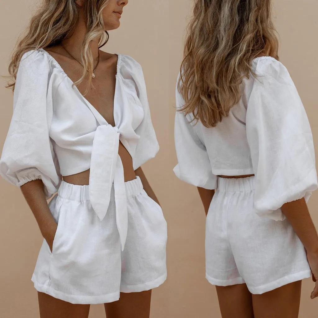 Women Casual 2pcs Suits summer korean Fashion Shorts Middle Sleeve T-Shirt Sports Set 2021 Summer Short Pant Suit haut conjunto 1
