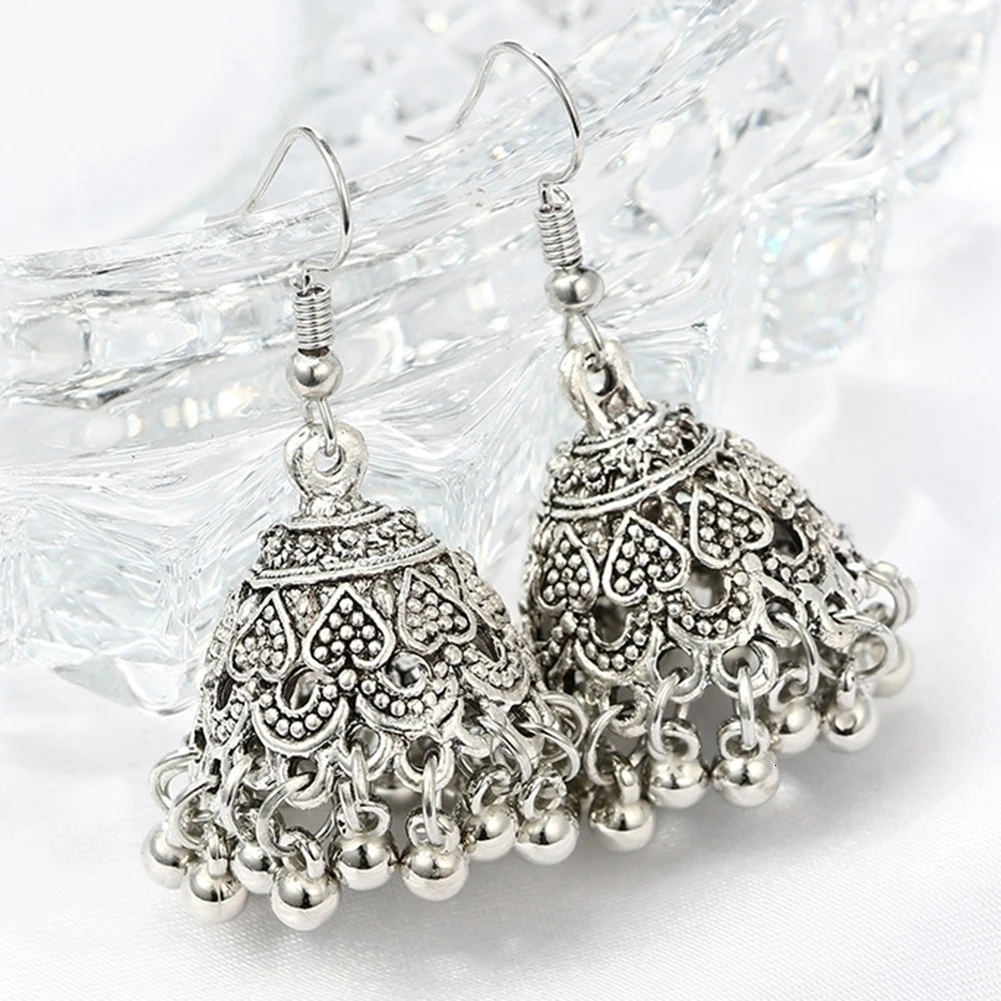 Горячая Распродажа, серьги Brinco Brincos, этнические Jhumka Jhumki, колокольчик, висячие серьги с бусинами, резные, в форме лотоса, традиционные висячие серьги, ювелирные изделия