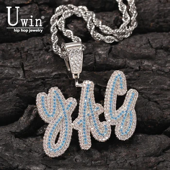 

Uwin Name Necklace Double Layer Brush Bule Custom Letters Pendant Iced Out Letters Pendant Personalised Gift Drop Shipping