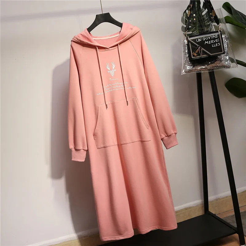 Pink Осень-зима, женские топы размера плюс, худи, повседневные, свободные, с длинным рукавом, с принтом, большие размеры, пальто для девочек, розовый, синий, 3XL 4XL 5XL 6XL - Цвет: Pink