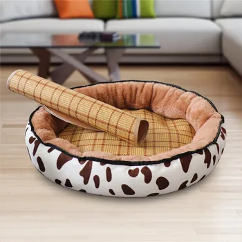 

Oval Cat Bed House Soft Short Plush Pet Dog Cat Bed With Summer Mat Pet Cushion Cat Pet Deep Sleeping Bed Mat Cat House