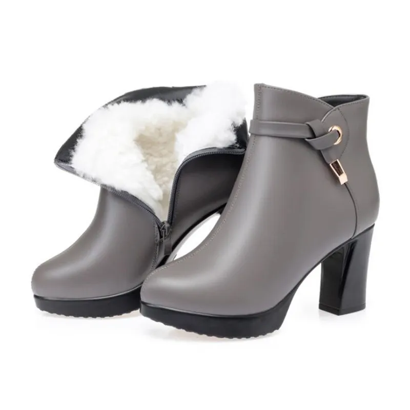 

Hot Sell New Comfort Warm Snow Boots Inside Plush and Wool Winter Boots 2019 Non-slip High Heel Boots Women Shoes Martin Boots