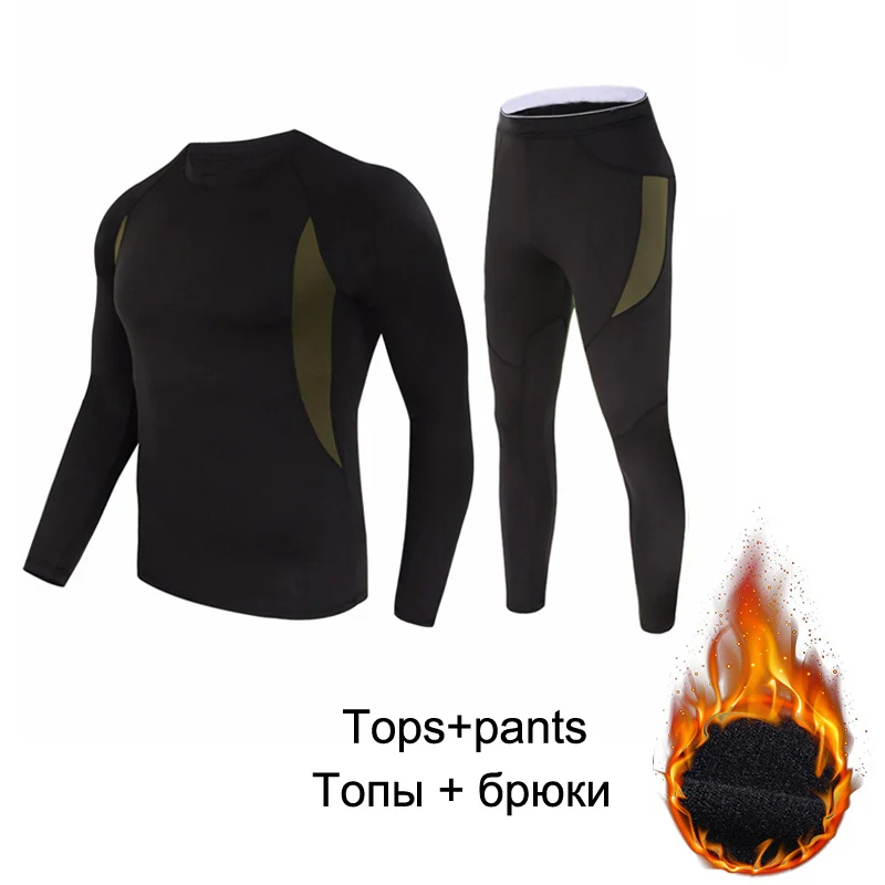 Brand Men's Compression Skin Thermal Underwear Men's Sports Basic Hot Long Underwear Set Thick wool Tights Underwear Warm 3