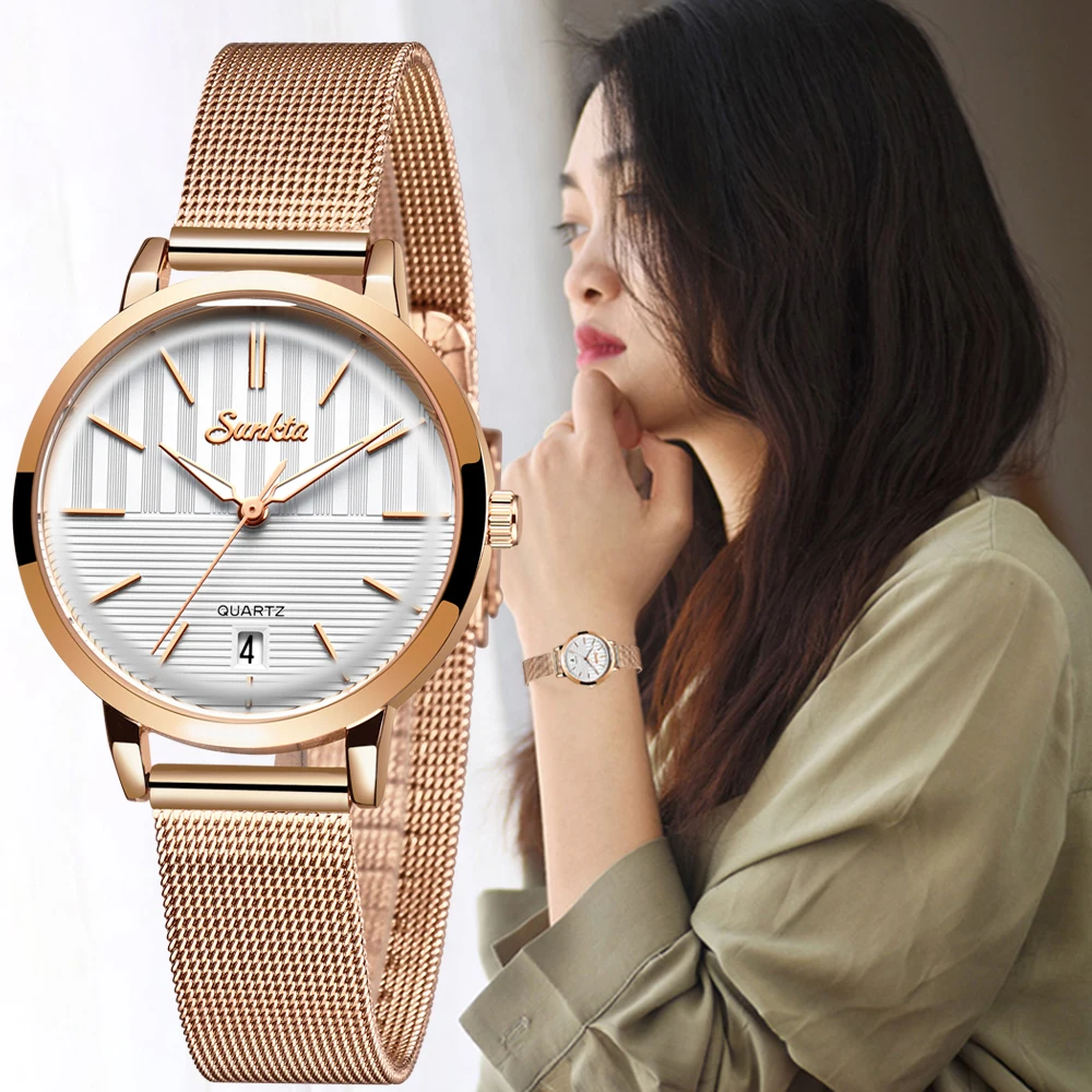 

Sunkta Women Watches Top Brand Luxury Ladies Mesh Belt Ultrathin Watch Stainless Steel Waterproof Clock Quartz Watch Reloj Mujer