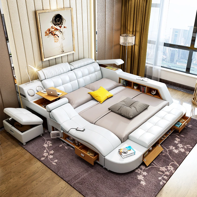 Modern Leather Fabric Bed With Storage Box Function Bedroom Furniture Set Chestrfield Style Multimedia Speaker Usb Charger Bedroom Sets Aliexpress