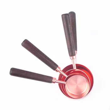 

Rose Gold Stainless Steel Measuring Spoon Sets Creative Multipurpose Wooden Handle Measuring Cup Kitchen Cooking Measuring Tool