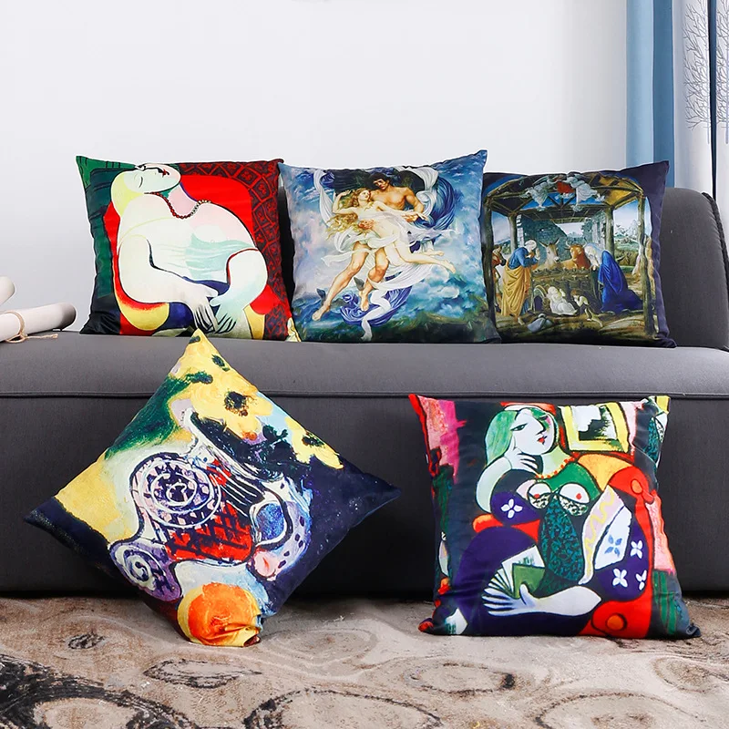 

Literature and Art Oil Painting Digital Printed Flannel Pillow Cover Sofa Cushion Pillow Cover Factory Direct Sales