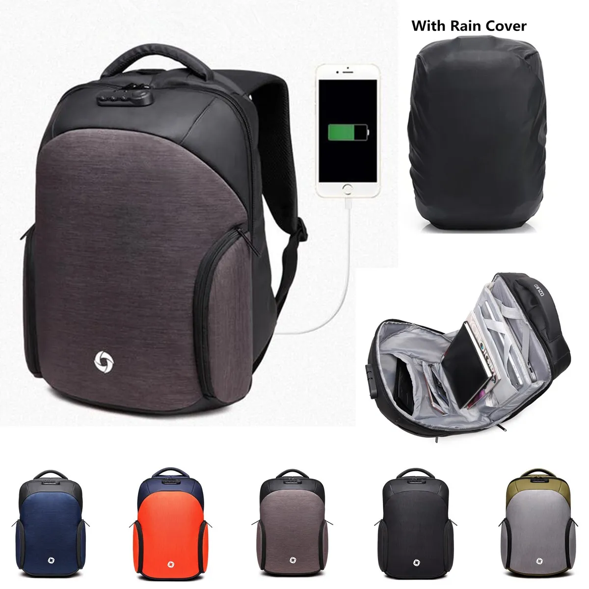 

Men Travel School Backpack Waterproof Large Capacity Male Backpack Anti-thief Bag Laptop Backpack With USB Charging