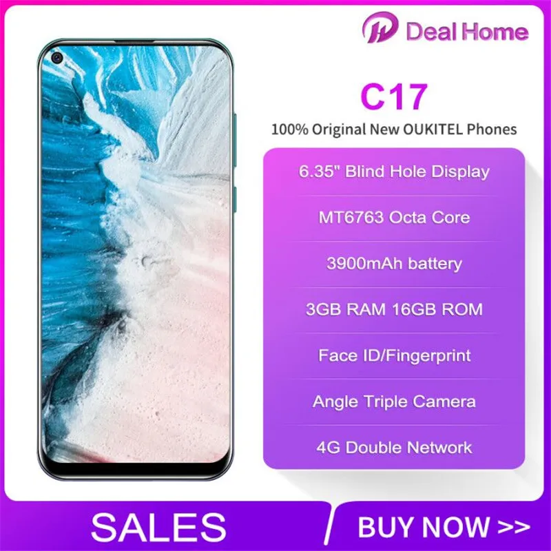 Skup Oukitel C17 potrójne tylne kamery 6.35 ”smartfon MT6763 octa core z systemem Android 9.0 3GB 16GB 3900mAh odcisk palca face id telefon komórkowy