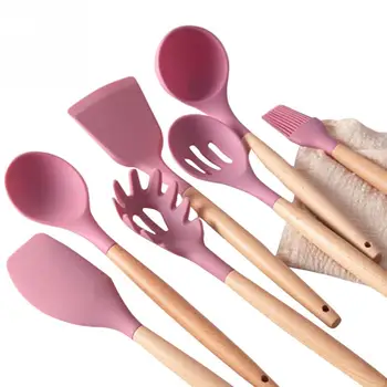 

12pcs Scratch Proof Kitchen Utensils Set Serving Tongs Cooking Tools Silicone Spatula Hanging Heat Resistant Non Stick Tool