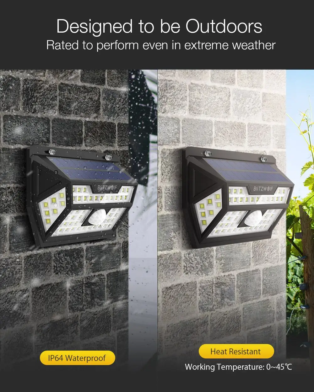 Blitzwolf BW-OLT1 Solar Power 62 LED Smart PIR Motion Sensor Control IP64 Wall Light Lamp for Outdo - 4000202430762