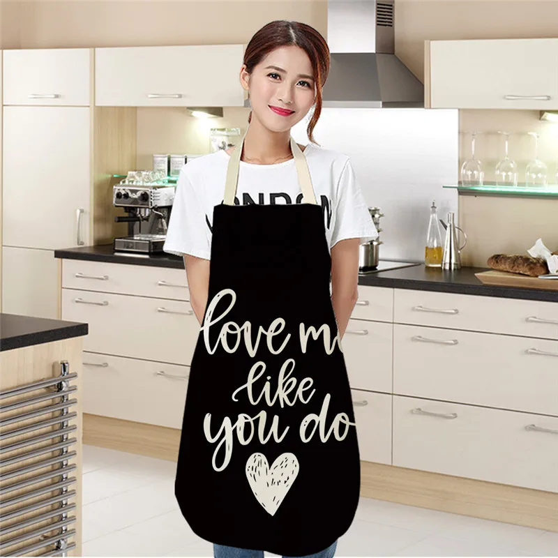 Mr Mrs Cotton Linen Aprons Love Heart Printed Kitchen Aprons Cooking Baking Waist Bib Women Home Pinafore Cleaning Tools