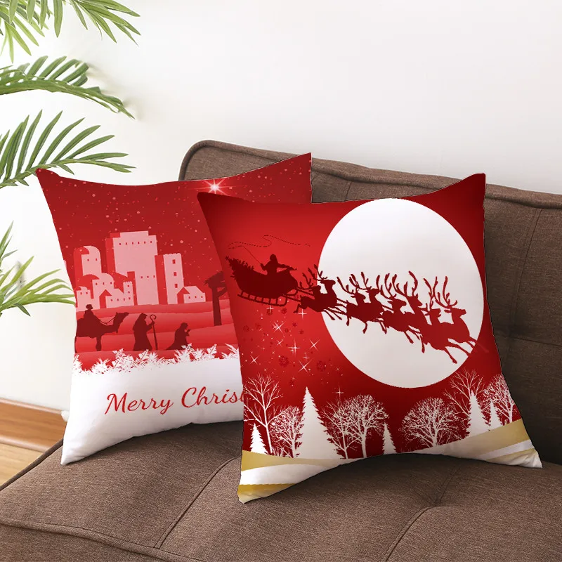 Fuwatacchi Красный Печатный Рождественский Чехол на подушку подарочные декоративные наволочки для домашнего дивана полиэфирные наволочки 45*45 см