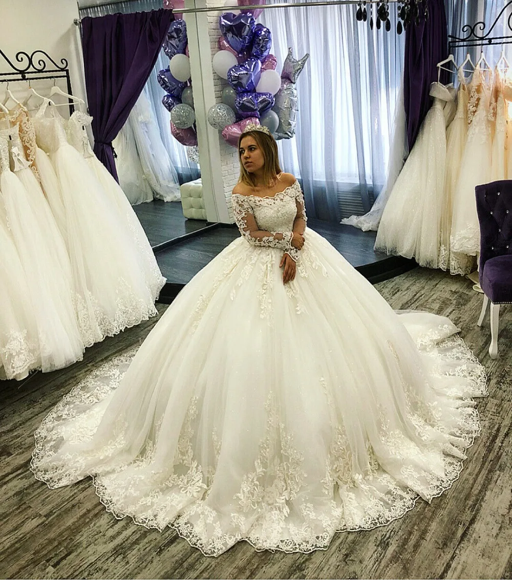 Свадебное платье Vestido De Noiva Mariage свадебные платья бальное платье с длинным рукавом Пышное Тюлевое кружевное платье с аппликацией на заказ FR01