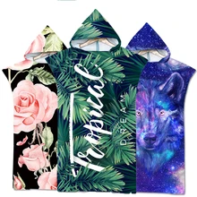 Пляжное полотенце из микрофибры с капюшоном и принтом для взрослых, быстросохнущее пончо для бассейна, банное полотенце с накидкой, банный халат для фитнеса