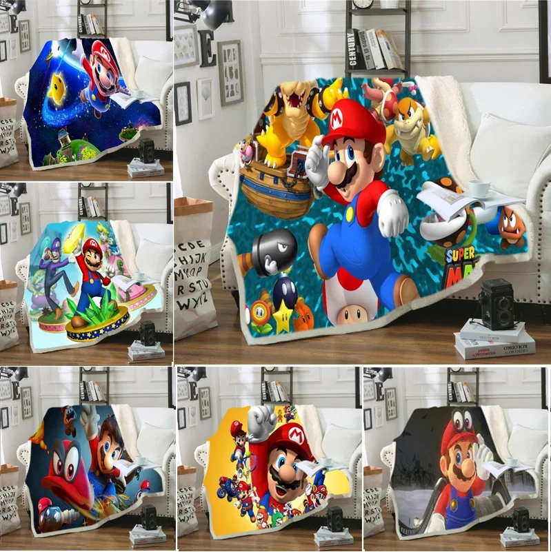 

3D Printed Super Mario Sherpa Blanket Couch Quilt Cover Travel Bedding Outlet Velvet Plush Throw Fleece Blanket Bedspread Hot