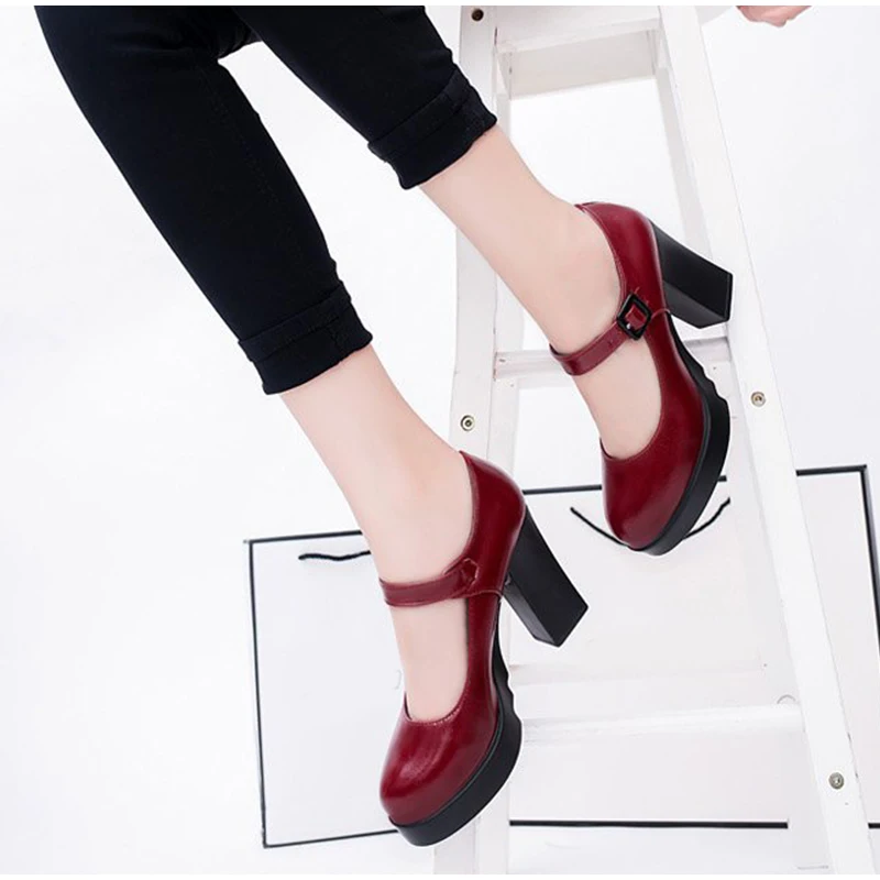 MCCKLE/женские осенние туфли-лодочки из лакированной кожи с пряжкой на ремешке; женская обувь на высоком каблуке для студентов; Повседневная модная женская обувь на платформе;