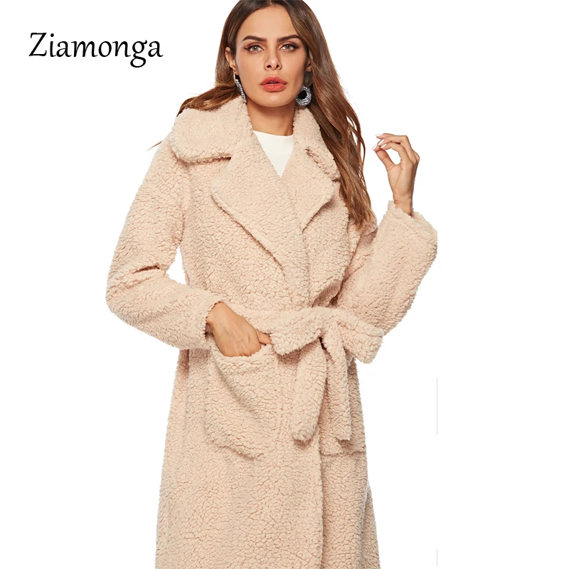 Ziamonga, S-XL, повседневное, женское, шерстяное, плюшевое, длинное пальто, для женщин,, зимнее, одноцветное, свободное, женское, утолщенное, шерсть, пальто, верхняя одежда