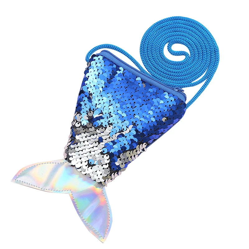 

Fish Tail Cute Money Bags Zipper Coin Purses Girls Laser Sequin Kids Wallets with Shoulder Strap Fashion Small Purse Lady Pouch