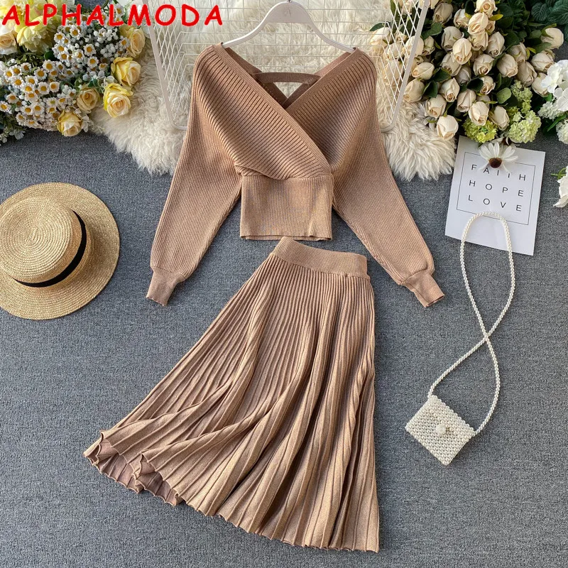 Женский блестящий костюм ALPHALMODA плиссированная юбка трапециевидной формы из