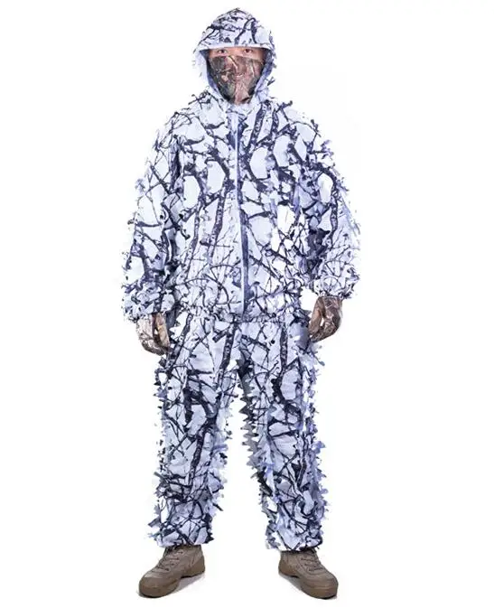 

3D white snow plum tree branches style camouflage ghillie suit birdwatch airsoft hunting clothes include jacket and pant