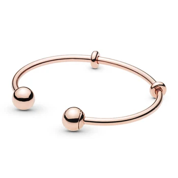 

2019 New 100% 925 Sterling Silver Moments Rose Gold Open Bangle Logo Caps Bracelet Charm Bead For Women Fashion DIY Gift Jewelry