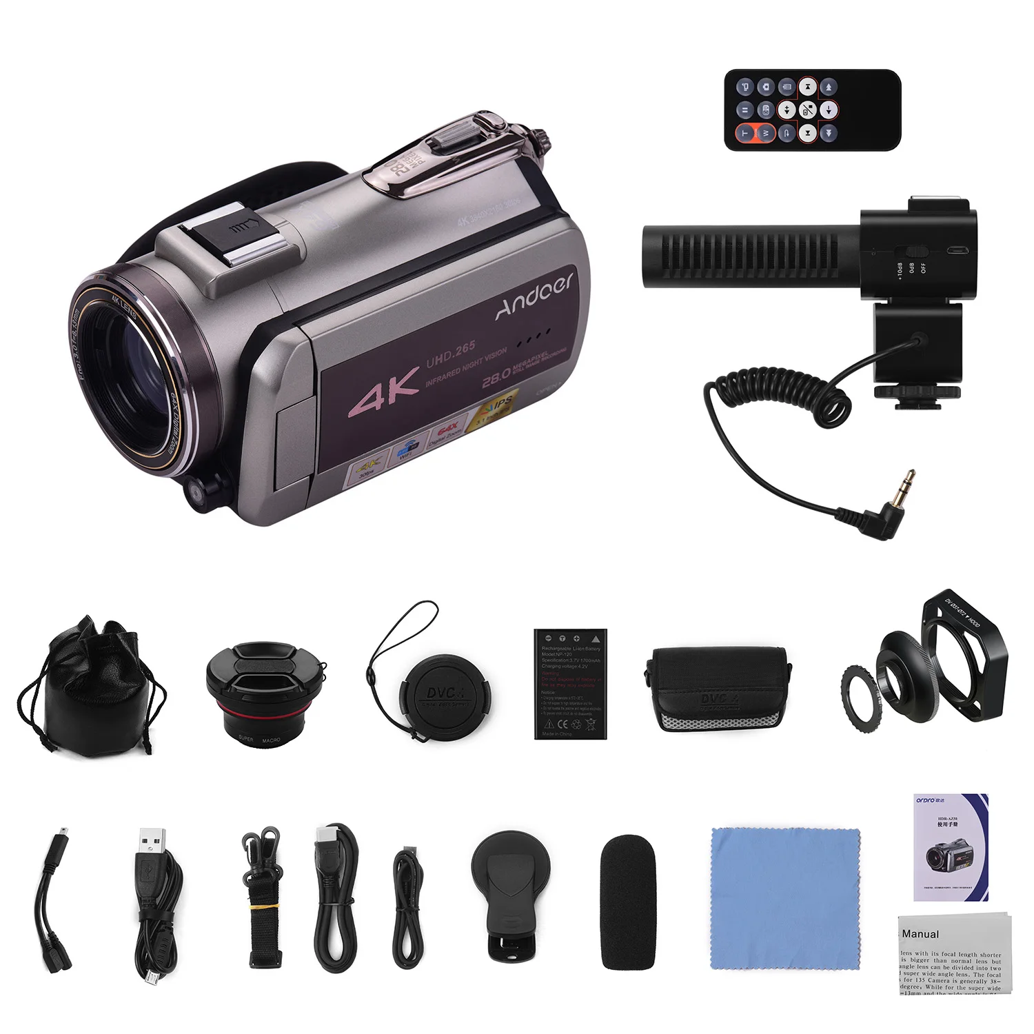 Andoer HDV-AZ50 Портативная Цифровая видеокамера 4K 30FPS WiFi 3,1 дюймов ips сенсорный экран 64X цифровой зум видеокамера